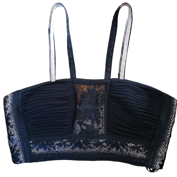 Free People Tops - Free People Bella Women Top 12 Black Poly Blend Lace trim, Strappy, Crop Cami